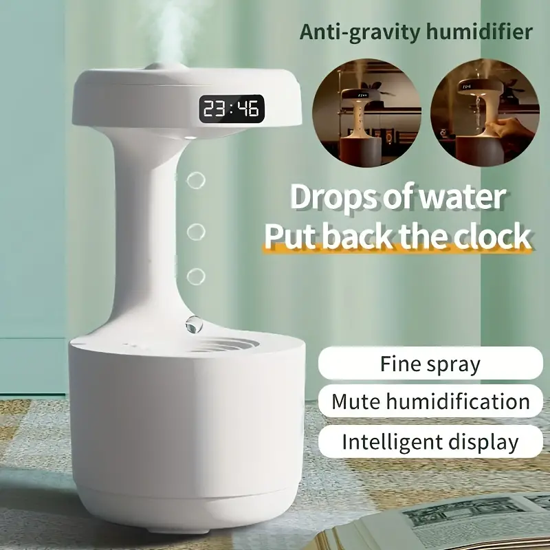 09a5950529af571b2a5768888c9a78a3.png Réveil et Humidificateur d’air gouttelettes d’eau Anti-gravité 800ml - الصورة 1