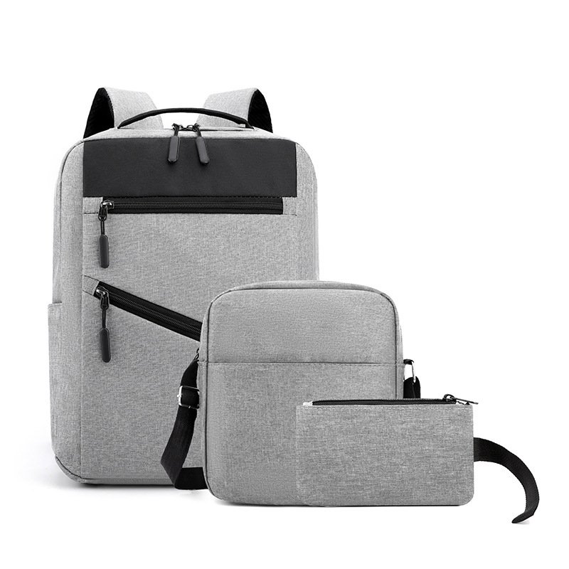 127772-5-6.jpg Sac à dos homme avec sac bandoulière et trousse 3en1 gris 127772-5 – محفظة ظهر رجالية 3 قطع رمادي - الصورة 1