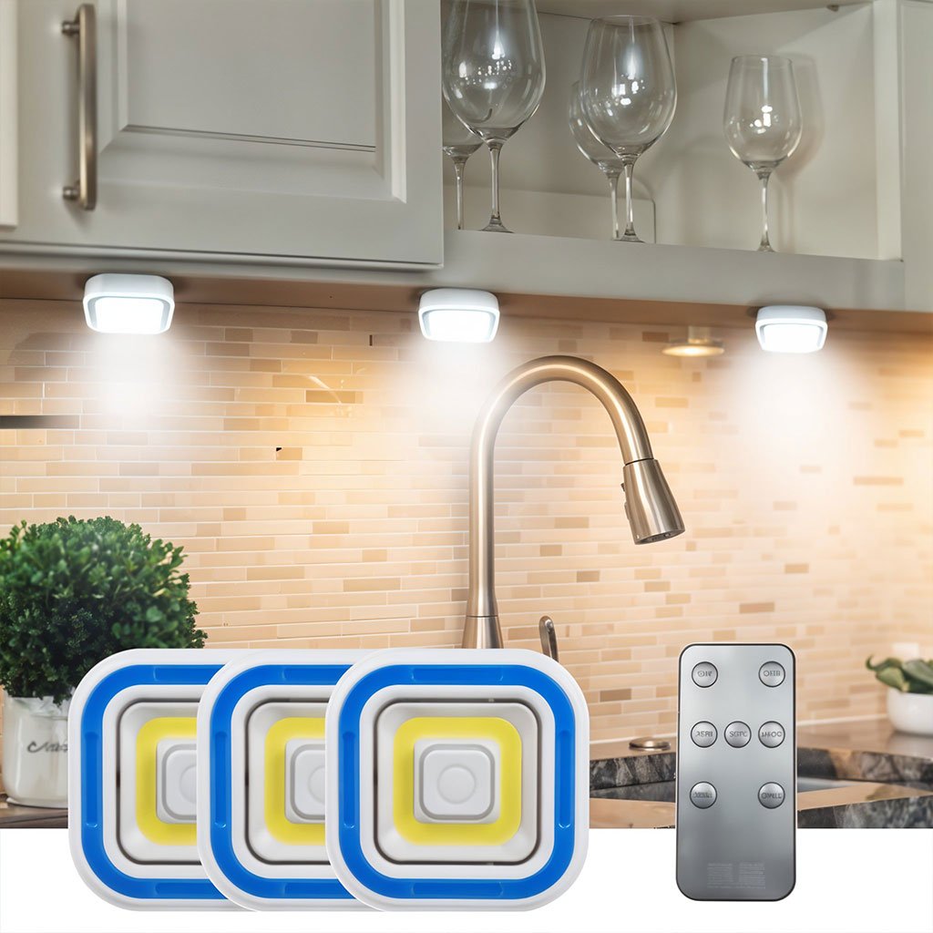3-led-cuisine-cnc-1.jpg Pack 3 Spot LED intelligents avec télécommande ultra-lumineux – طقم مصابيح مع يد تحكم - الصورة 1