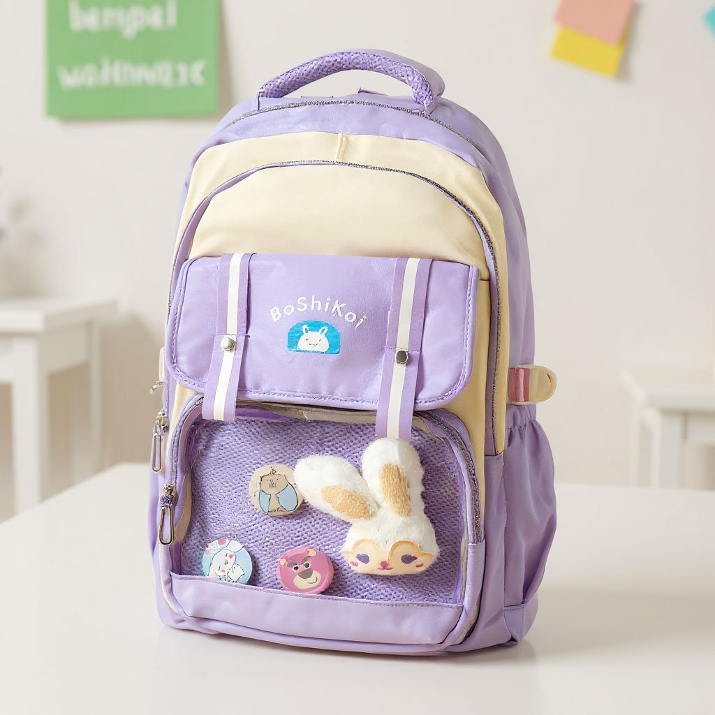 Boshikai-mauve-cnc2-1.jpg Sac à Dos Scolaire pour Enfants Style Kawaii BoShiKai Mauve – حقيبة ظهر مدرسية للأطفال بنفسجي - الصورة 1