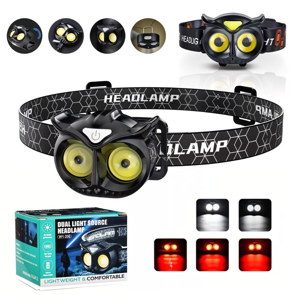 Disgne-0870-1.jpg Hibou Lampe frontale LED rechargeable 1500 lumens, 5 modes, étanche IPX4 - الصورة 1