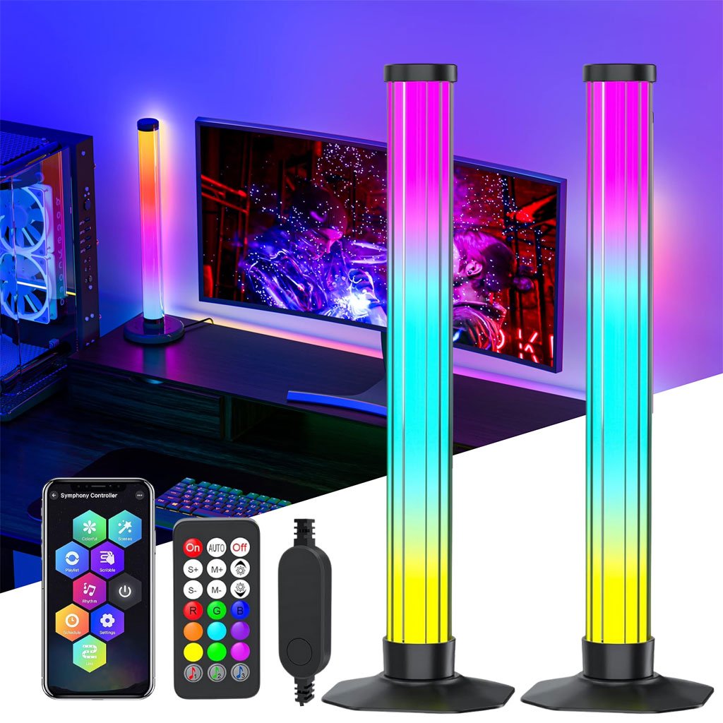 Light-bar-2pcs-cnc-1.jpg Lampes d’ambiance 2Pcs LED RVB Smart 360° avec plusieurs modes et synchronisation de la musique - الصورة 1