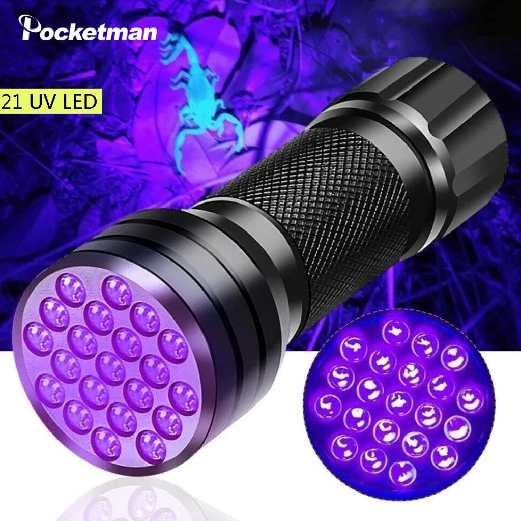 xr:d:DAFz9De9ed8:1575,j:5658062914103014354,t:24011814 lampe de poche UV 21LED en alliage d'aluminium détecteur des scorpions et faux billet - المصباح بالأشعة فوق البنفسجية كاشف للعقارب والعملات المزورة - الصورة 1