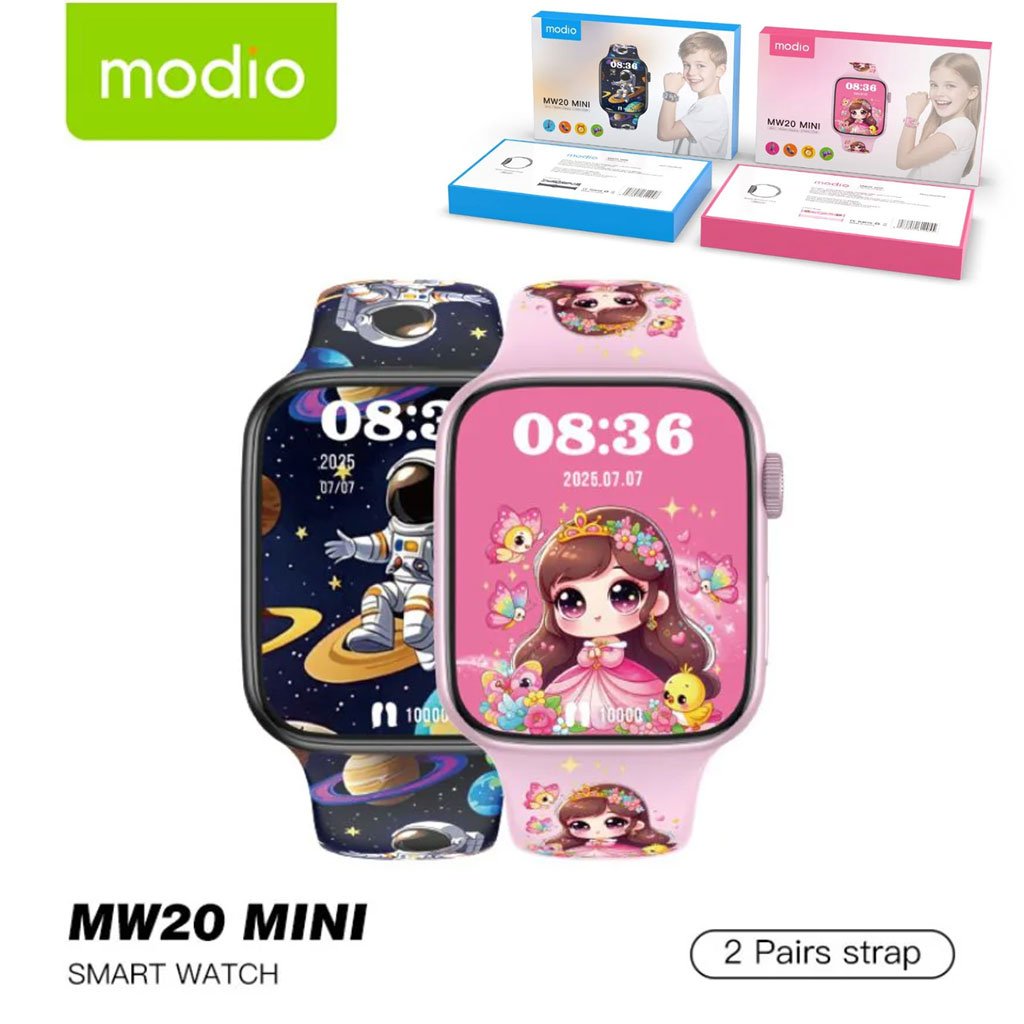 Modio-MW20-CNC-1.jpg Smartwatch Modio MW20 Mini pour filles et garçons avec 2 bracelets – ساعة ذكية للأطفال - الصورة 1