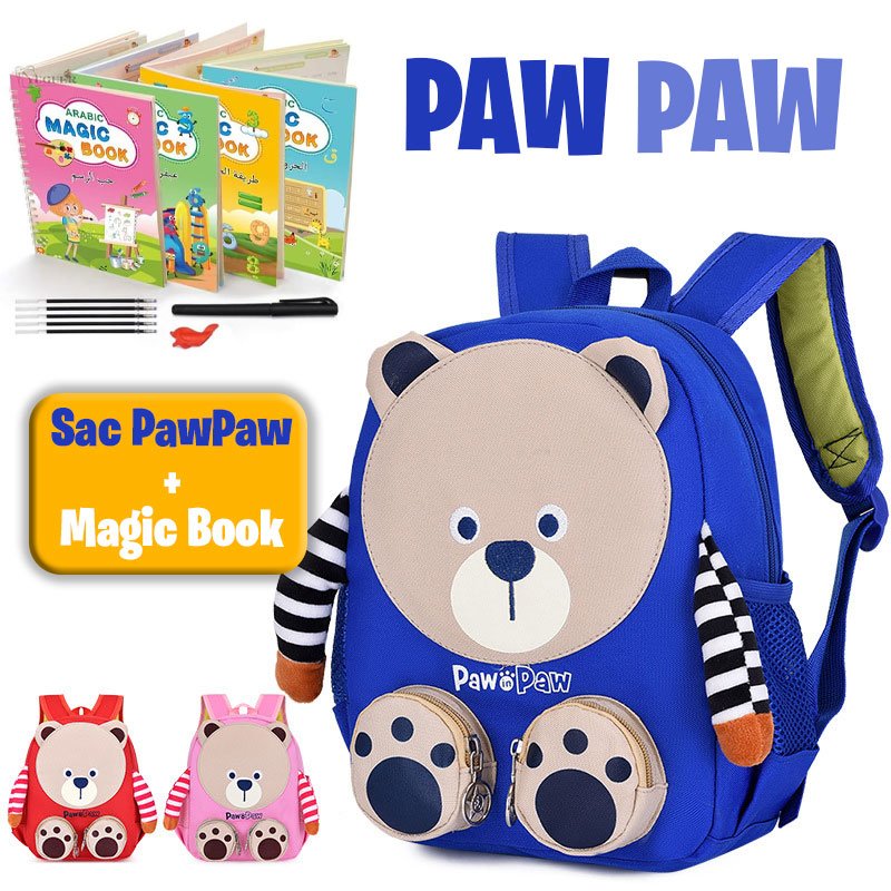 Paw-Paw-pack-1.jpg PACK Sac à dos Mignon PAW PAW + MAGIC BOOK طقم 4 كتب لتعليم الأطفال - الصورة 1