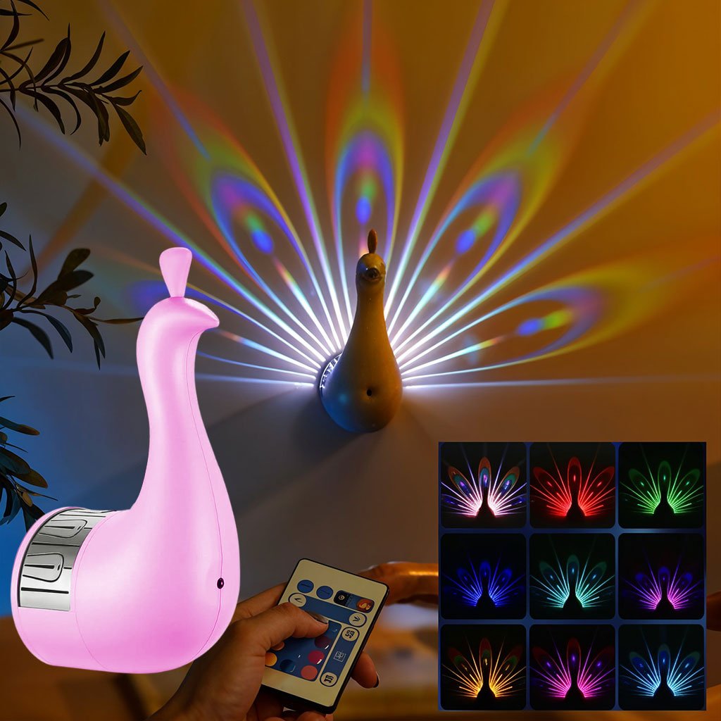 Peacock-cnc-3.jpg Applique murale en forme de paon 7 réglages de couleur avec télécommande – مصباح ديكور على شكل طائر الطاوس - الصورة 1