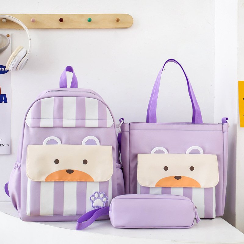 Sac-Chinois-V16-4-1.jpg Ensemble de sacs d’école Kawai pour adolescents 3Pcs Ours Mauve – محفظة 3 قطع كاواي بنفسجي - الصورة 1