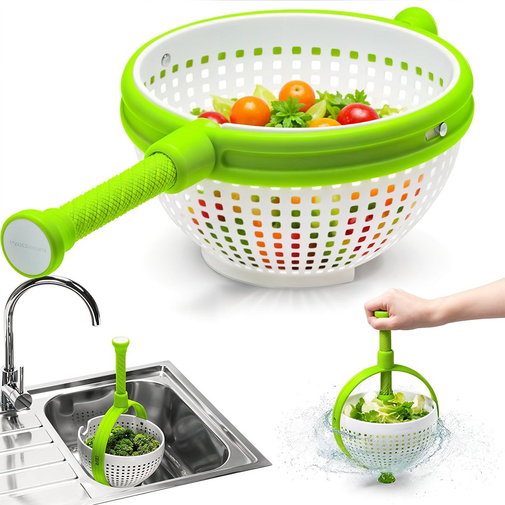 Salade-Spinner-cnc-1-2.jpg Panier D’égouttage Rotatif pour Fruits et Légumes Facile et Rapide – سلة غسل الخضار - الصورة 1