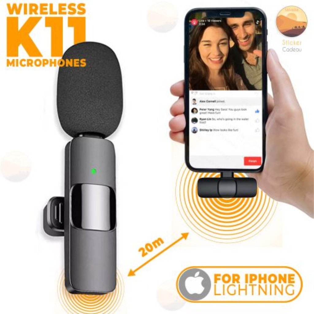 xr:d:DAFkHJeAsxI:137,j:8328687601363113600,t:23101415 K11 Microphone-cravate sans fil Recording Audio Video Androïd / iPhone - الصورة 1