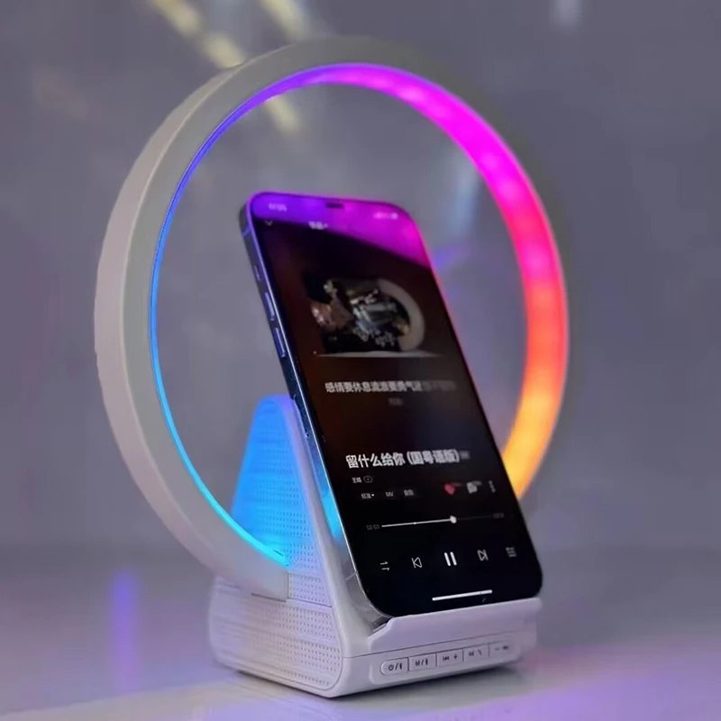 haut-parleurs-Bluetooth-rechargeables-1.jpg Lampe de chevet avec chargeur sans fil, haut-parleurs Bluetooth rechargeables support de charge rapide, 15W BT-256 - الصورة 1