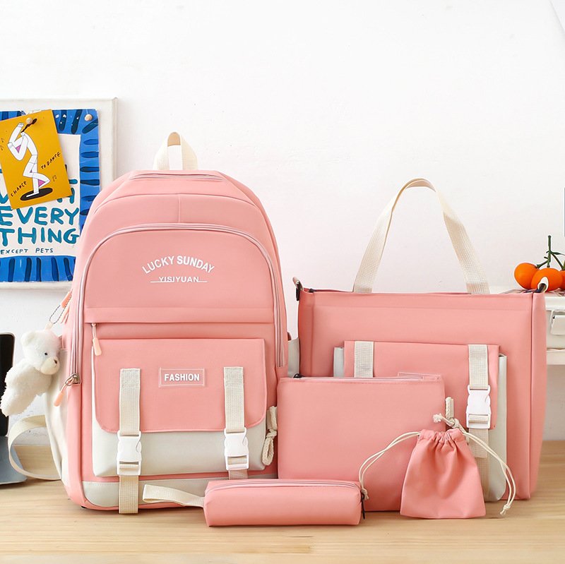 sac-chinois-v22-1-1.jpg Ensemble de sacs d’école Kawai pour adolescents 5Pcs YISIYUAN Rose – محفظة 5 قطع كاواي وردي - الصورة 1