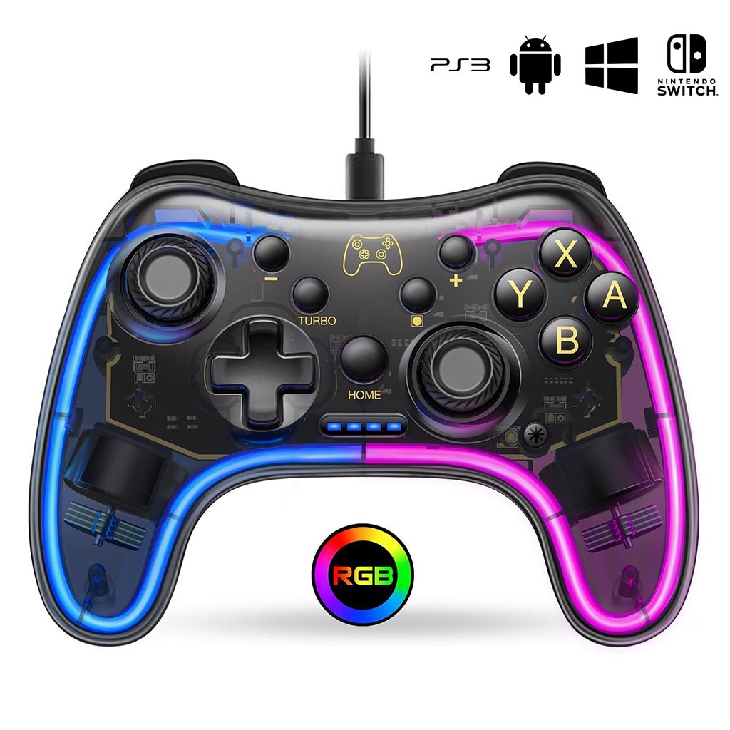 pg-002w-cnc.jpg Manette de Jeu Filaire avec Éclairage Néon RGB PG-002W - الصورة 1
