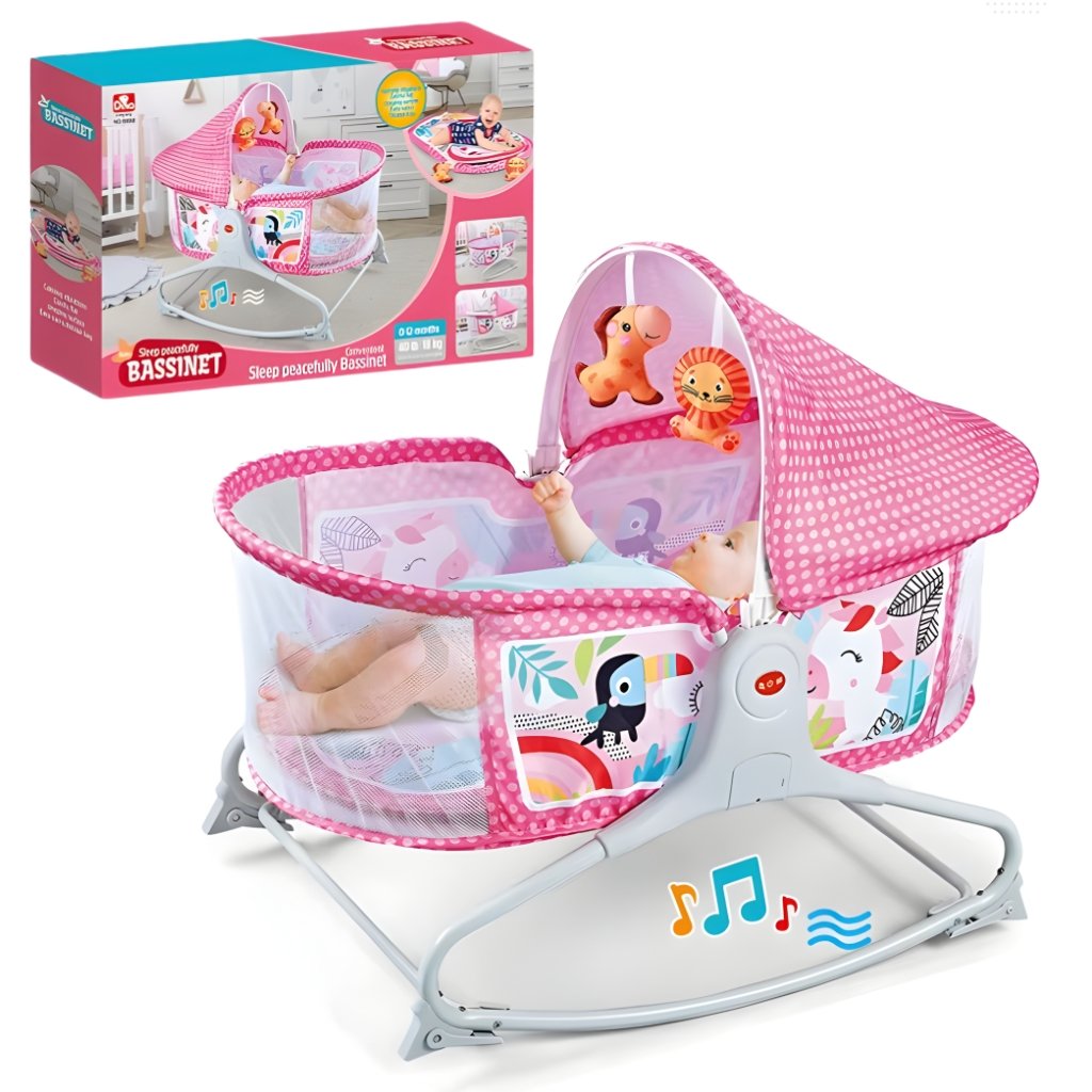 1775993110516_17fw2t1s_jeedsdpv2 Bassinet Berceau, Lit à bascule avec tapis 2en1, sons et vibrations pour Bébé - سرير أطفال هزاز مع حصيرة - الصورة 1