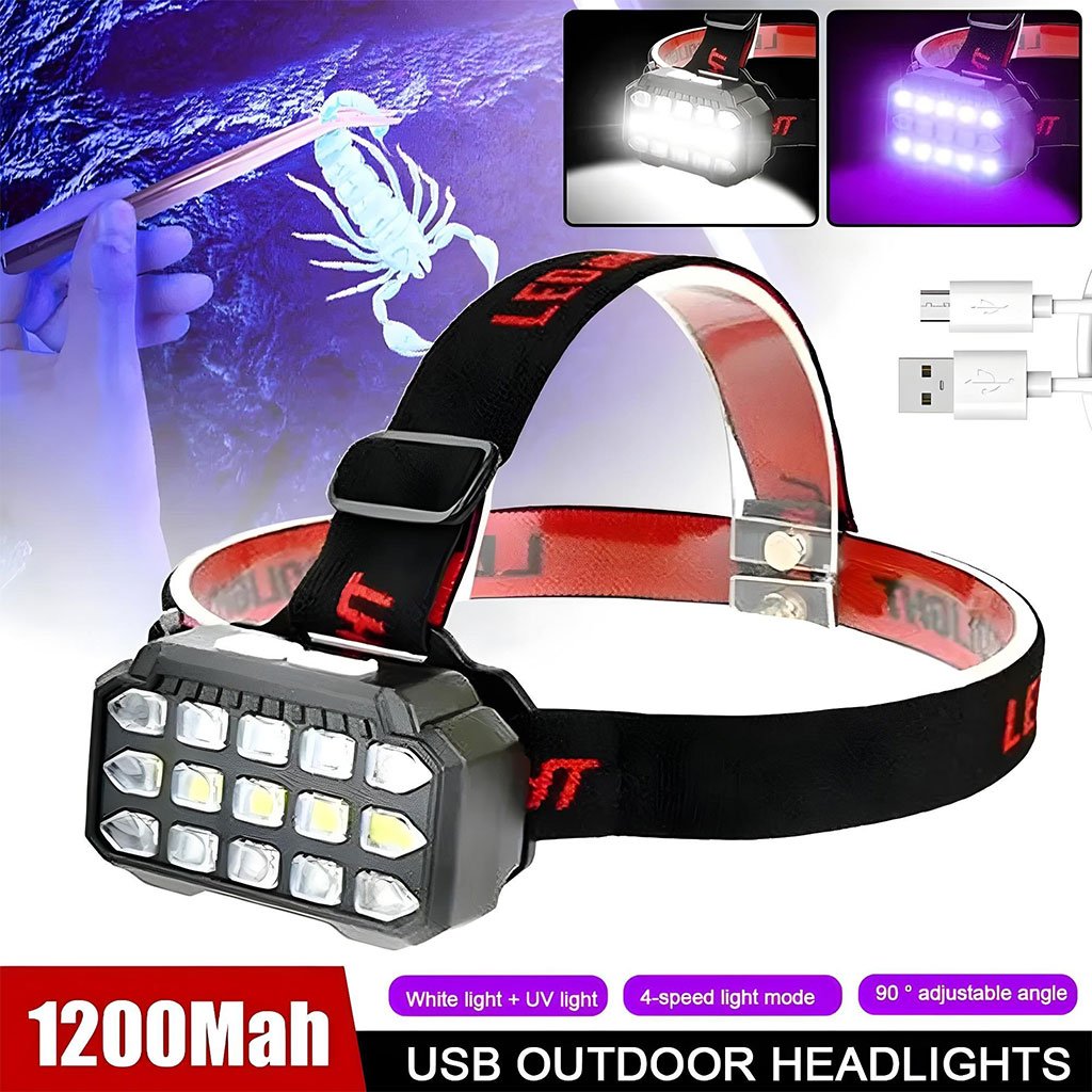 SQ-818-UV-cnc Lampe Frontale LED Rechargeable avec UV SQ-818-UV - مصباح الرأس القابل للشحن بإضاءة مزدوجة - الصورة 1