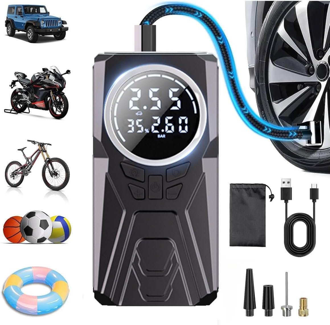1777540695905_9ovmqyck_md-1231-cnc Compresseur d'Air Portable Rechargeable 4500mAh 150PSI - مضخة إطارات لاسلكية ذكية - الصورة 1